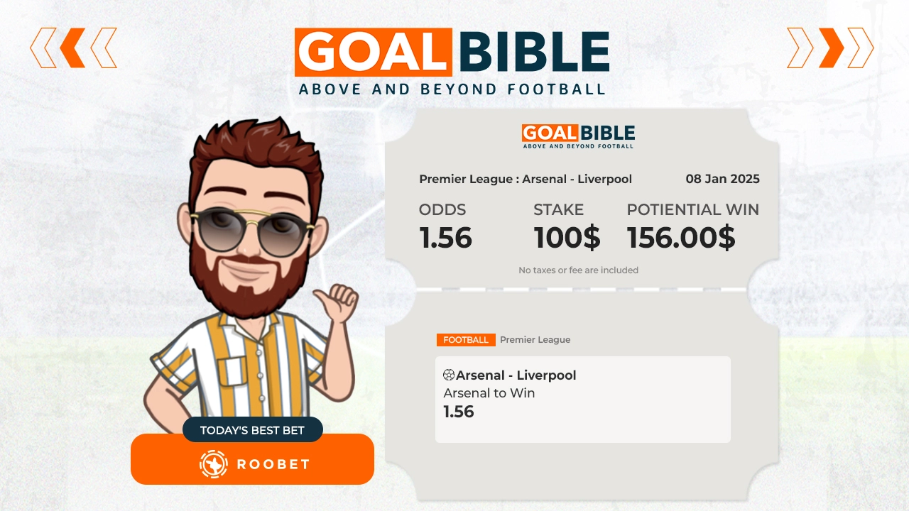 Premier League Arsenal vs Liverpool best & free betting tips with Roobet by GoalBible